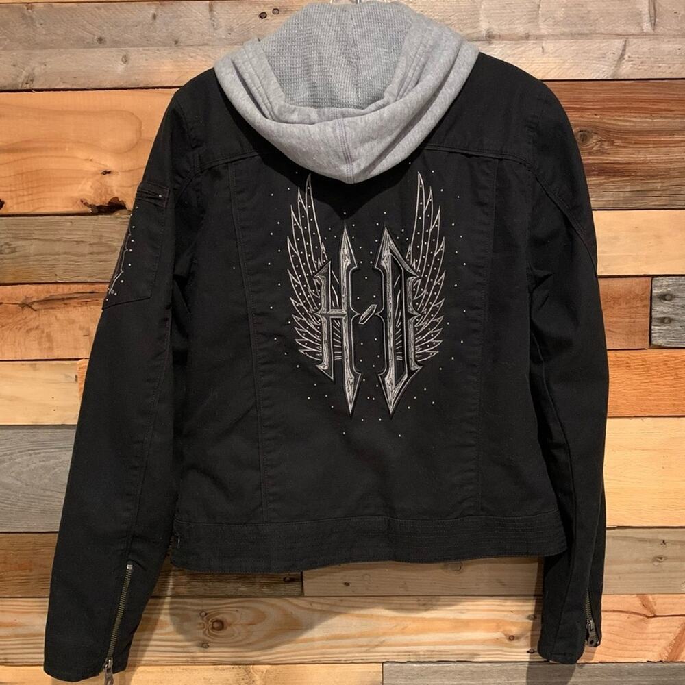 Harley-Davidson 3in1 Hoodie Lined Moto Jacket With Rivet Logo Detail Black Sz S - Picture 3 of 16